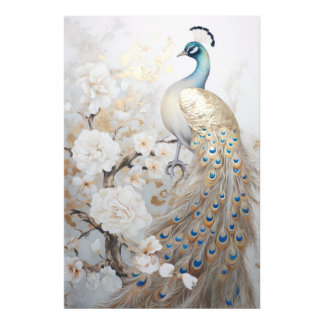 Gold Regal White Peacock Flowers Photo Enlargement