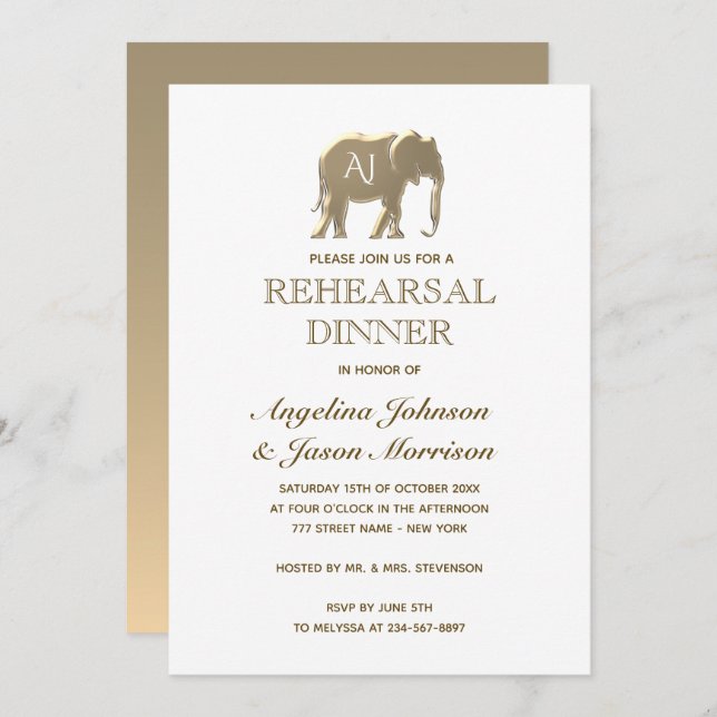 Gold Rehearsal Dinner Invitation (Front/Back)