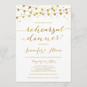 Gold Rehearsal Dinner Invitation, fairy lights Invitation