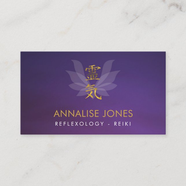 Gold Reiki Healing Symbol in Lotus Petals Business Card (Front)
