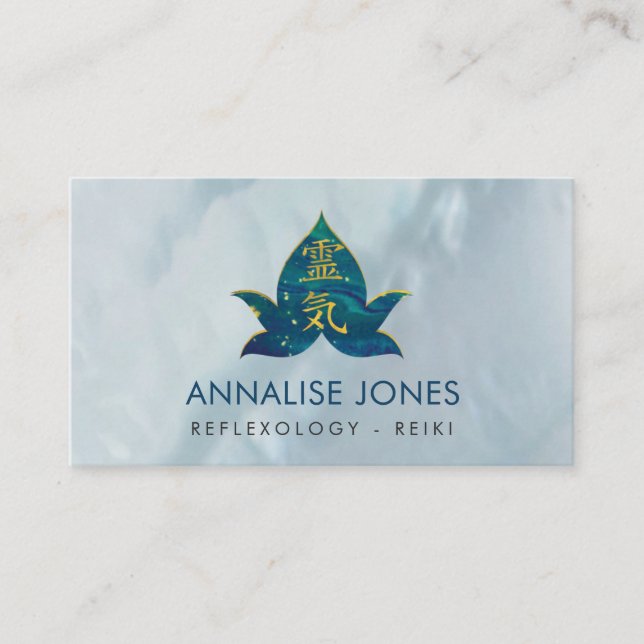 Gold Reiki Healing Symbol in Marble Lotus Business Card (Front)