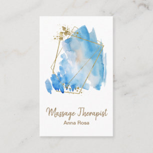 *~* Gold Reiki Massage Abstract Blue Watercolor Business Card