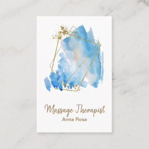 *~* Gold Reiki Massage Blue Abstract Watercolor Business Card