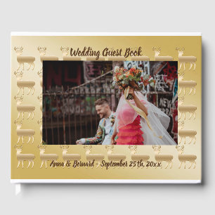 Gold Reindeer & 1 Wedding Custom Picture Guest Book