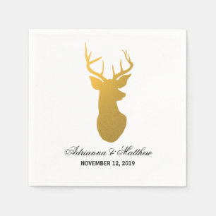 Gold Reindeer Antler Modern Silhouette Wedding Napkin