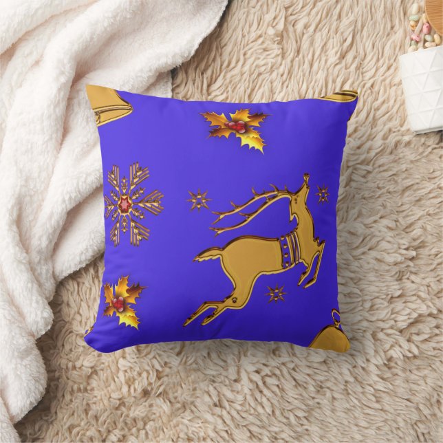 Gold Reindeer Christmas Cushion (Blanket)