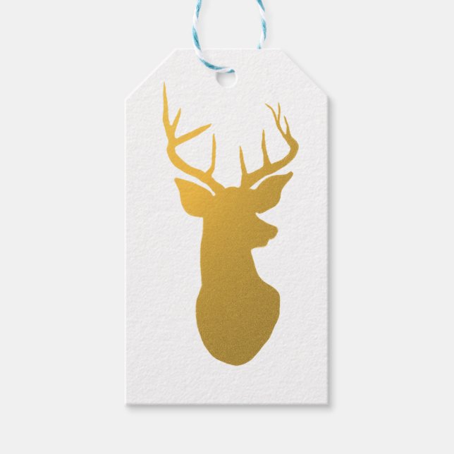 Gold Reindeer Christmas Holiday Gift Tags (Front)