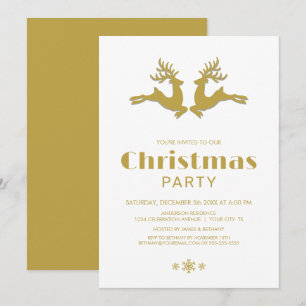 Gold Reindeer Christmas Party Invitation