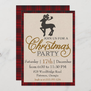 Gold Reindeer Christmas Party Invitation
