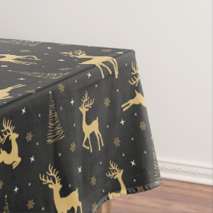 Gold Reindeer Christmas Tablecloth 
