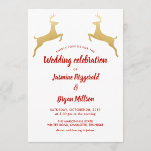 Gold Reindeer Christmas Wedding Invitation