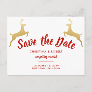 Gold Reindeer Christmas Wedding Save The Date Announcement Postcard