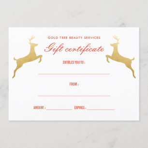 Gold Reindeer Elegant Holiday Gift Certificate Invitation