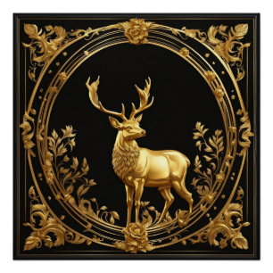 Gold reindeer gold and black ornamental frame poster