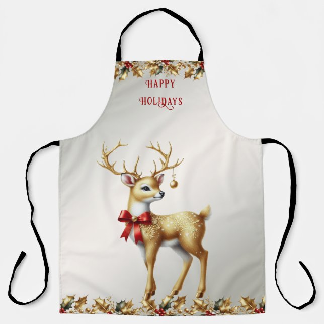 Gold Reindeer Holiday Apron (Front)