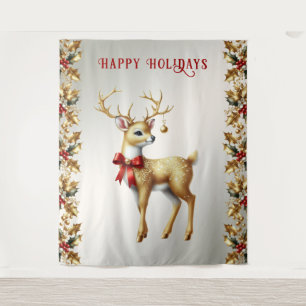 Gold Reindeer Holiday Backdrop Tapestry