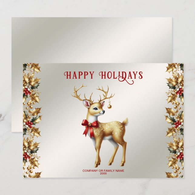 Gold Reindeer Holiday Card (Front/Back)