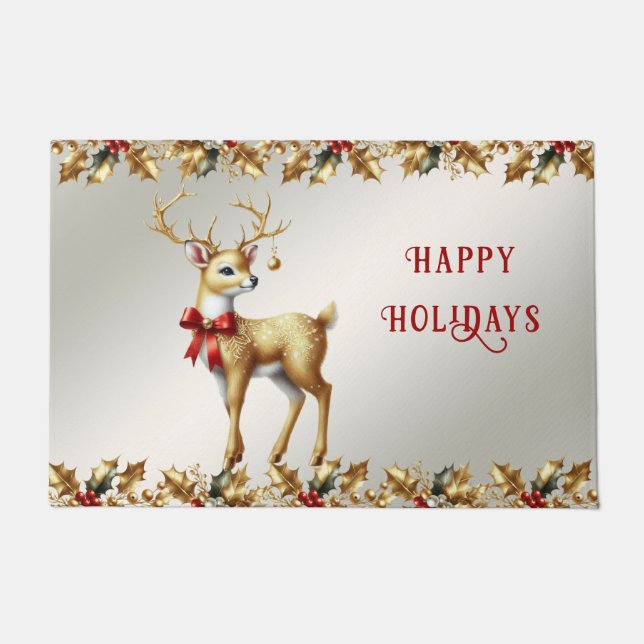 Gold Reindeer Holiday Doormat (Front)