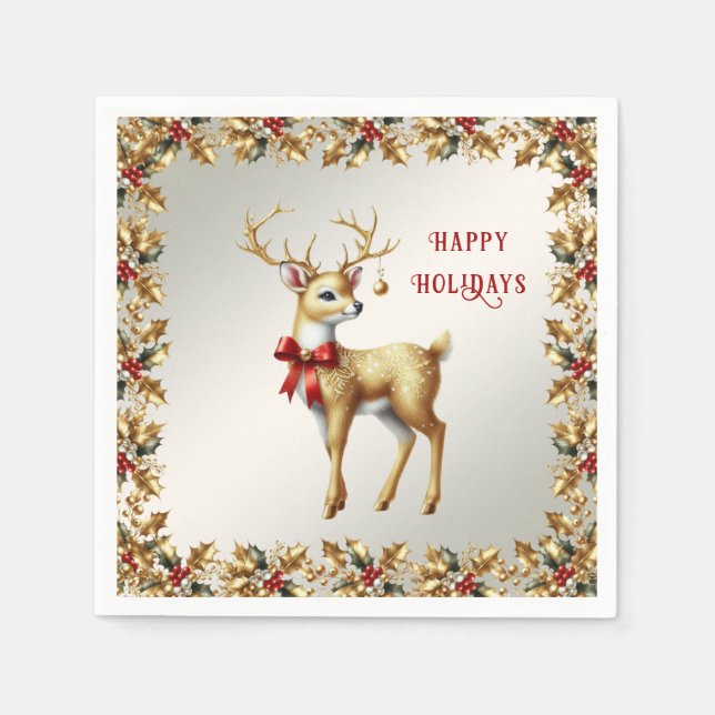 Gold Reindeer Holiday Napkin (Front)