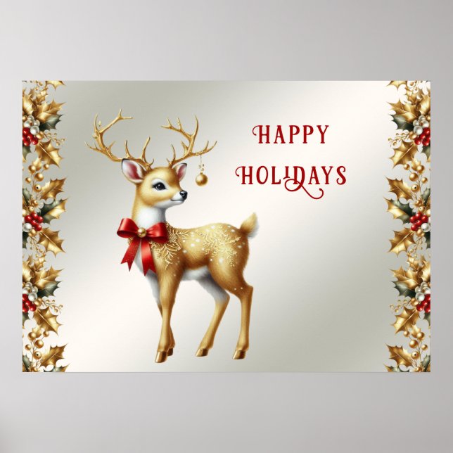 Gold Reindeer Holiday Poster (Front)
