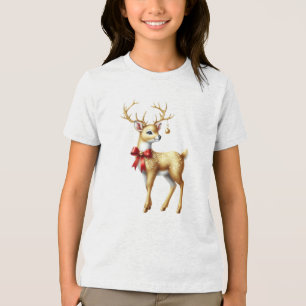 Gold Reindeer Holiday T-Shirt Tri-Blend Shirt