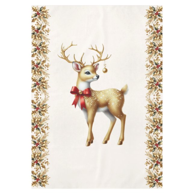 Gold Reindeer Holiday Tablecloth (Front)