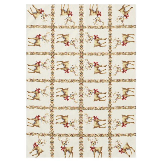 Gold Reindeer Holiday Tablecloth (Front)