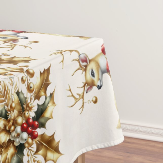 Gold Reindeer Holiday Tablecloth (In Situ)