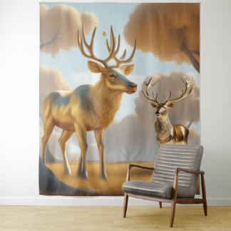 Gold Reindeer Malabar chestnut Money tree Tapestry