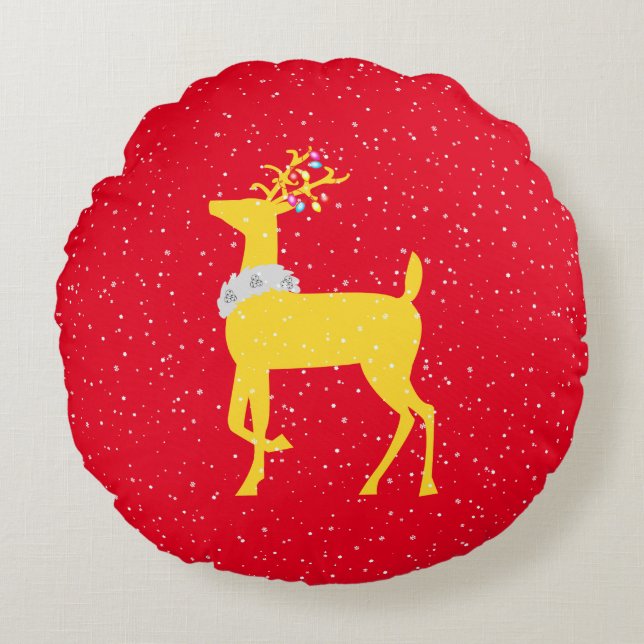 gold reindeer round cushion (Front)