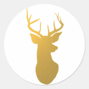 Gold Reindeer Silhouette Modern Holiday Classic Round Sticker
