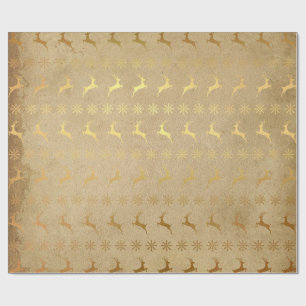 Gold Reindeer & Snowflakes Gift Wrap Paper