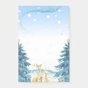 Gold Reindeers,Blue Pine Trees Post-it Notes
