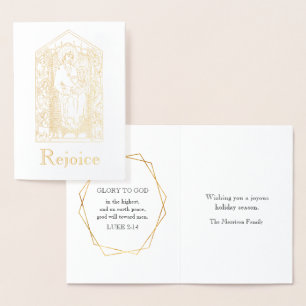 Gold Rejoice Virgin Mary Jesus Christmas Foil Card
