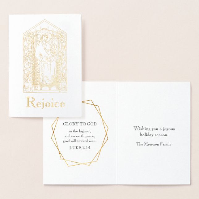 Gold Rejoice Virgin Mary Jesus Christmas  Foil Card (Display)