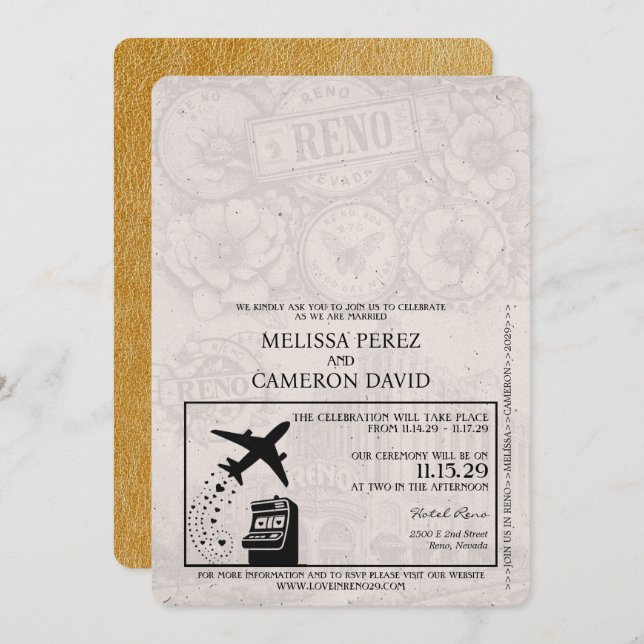 Gold Reno Passport Wedding Invitation (Front/Back)
