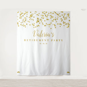 Gold Retirement Party Backdrop, Photo Booth Prop Tapestry