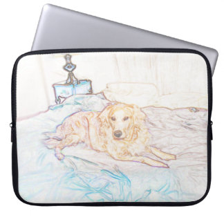 Gold Retriever on Bed in Coloured Pencil Laptop Sleeve