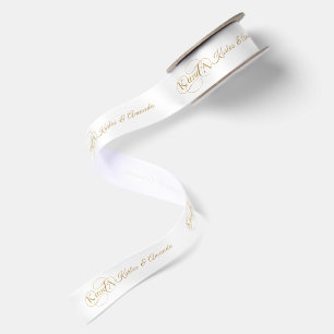 Gold Retro-AND- Custom Names and Monograms Satin Ribbon