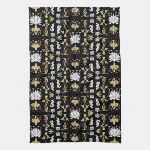Gold Retro Art Nouveau Print Tea Towel