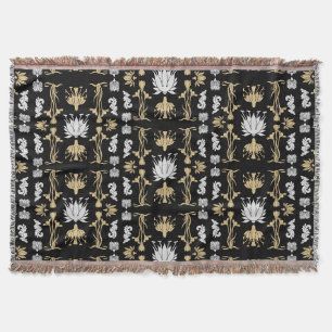 Gold Retro Art Nouveau Print Throw Blanket