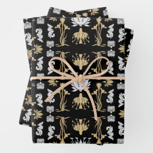 Gold Retro Art Nouveau Print Wrapping Paper Sheet