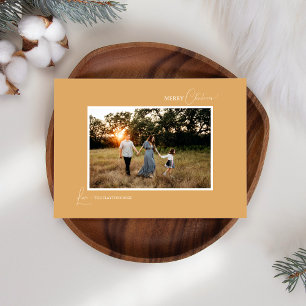 Gold Retro Boho Minimalist Photo and Letter Holiday Card