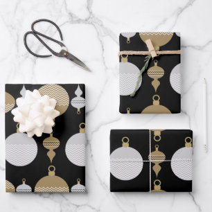 Gold Retro Christmas Decorative Ball Wrapping Paper Sheet