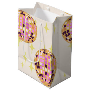 Gold Retro Disco Ball Beige Medium Gift Bag