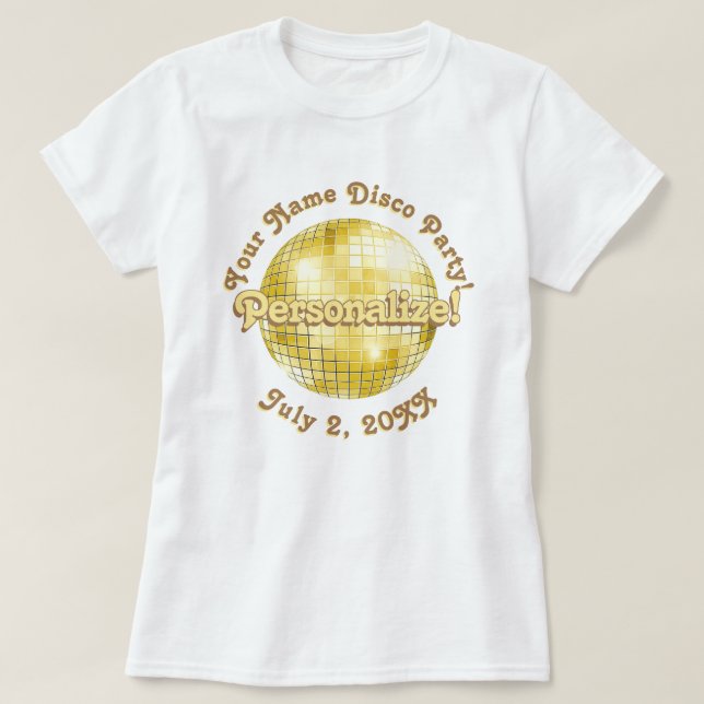 Gold Retro Disco Ball PERSONALIZED T-Shirt (Design Front)