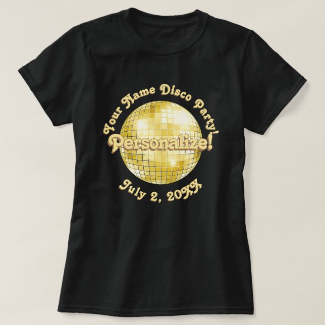 Gold Retro Disco Ball PERSONALIZED T-Shirt (Design Front)