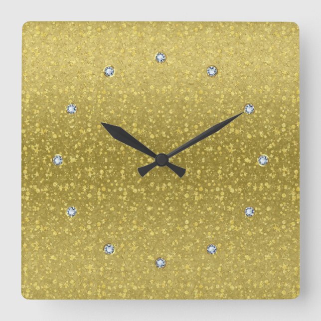 Gold Retro Glitter And Sparkles 2 Square Wall Clock (Front)