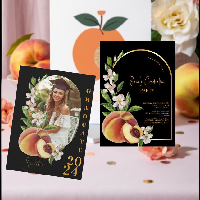 Gold Retro Inspired Photo Graduation Party Invitation (Step into sophistication with our retro-chic invites! )