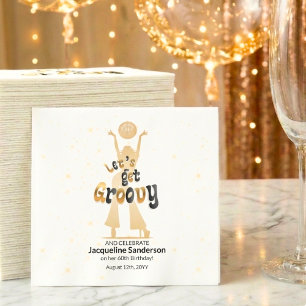 Gold Retro Let's Get Groovy 60th Birthday Napkin